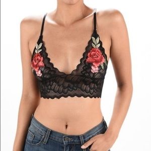 Spaghetti Strap Lace Bralette with FloralPatch